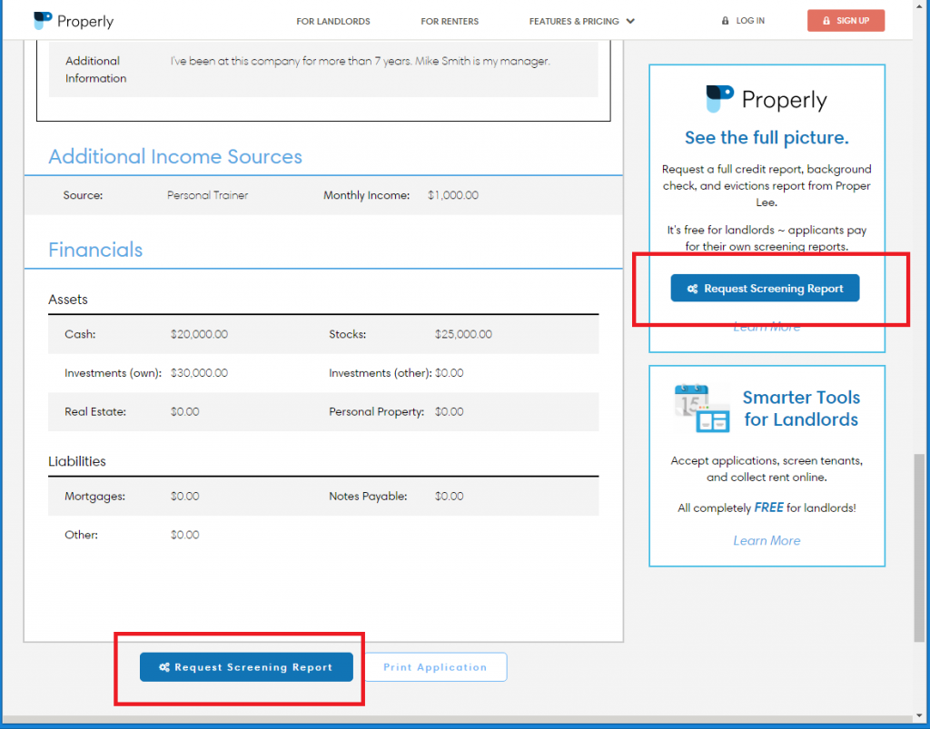 Landlord requests screening report