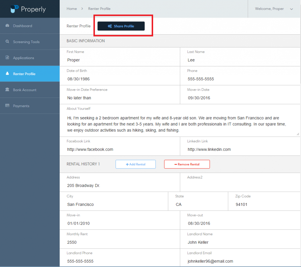 Share Renter Profile