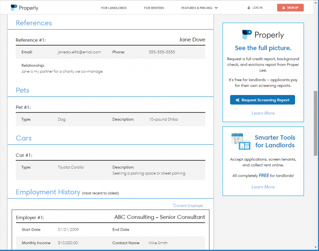 Landlord views application